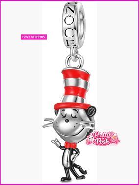 S925 Sterling Silver Cat in the Hat Popcat Dangle Charm Bracelet